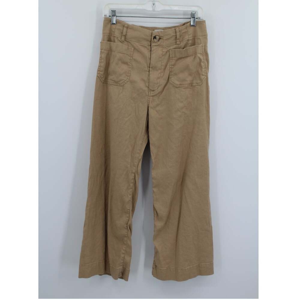 Anthropologie Maeve The Colette Pants 29 Tan Linen Blend Crop Wide Leg